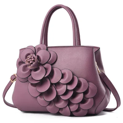 Mauve Vegan Leather 3 D Floral Medium Satchel