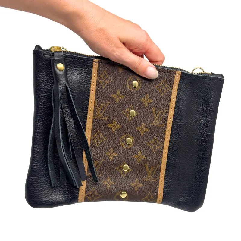 Black Genuine Leather Upcycled Louis Vuitton Crossbody Bag