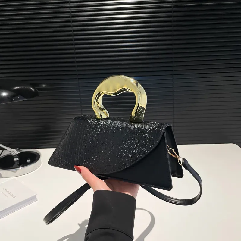 Crocodile Pattern Gold Handle Small Evening Bag