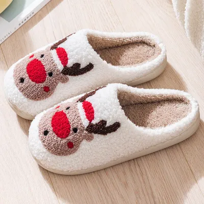 Unisex Reindeer Face Slip On Slippers