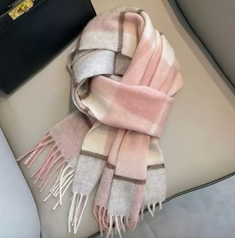 Pink Color Block Soft Warm Wool Scarf