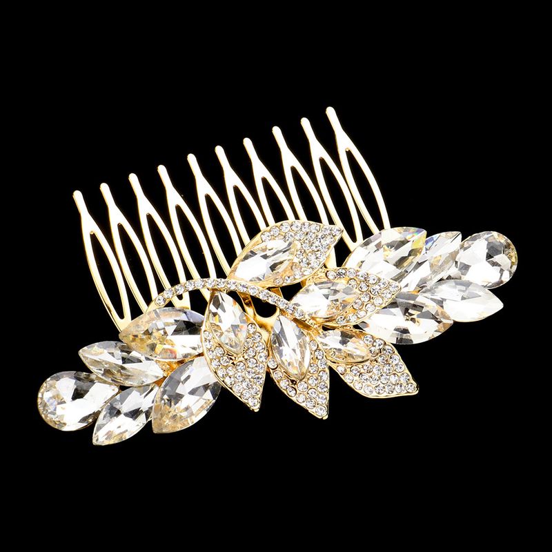 Marquise Stone Cluster Accented Leaf Vine HairComb