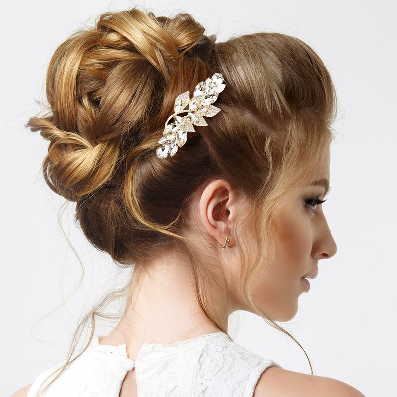 Marquise Stone Cluster Accented Leaf Vine HairComb Marquise Stone Cluster Accented Leaf Vine HairComb