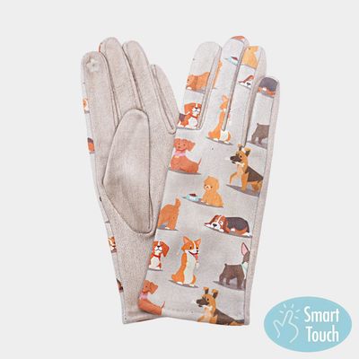 Beige Cute Puppy Pattern Printed Smart Touch Gloves Beige Cute Puppy Pattern Printed Smart Touch Gloves