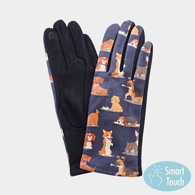 Black Cute Puppy Pattern Printed Smart Touch Gloves Black Cute Puppy Pattern Printed Smart Touch Gloves