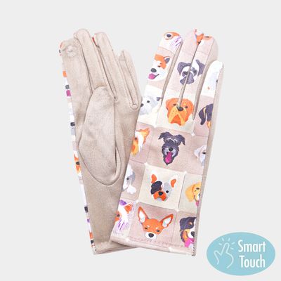 Beige Playful Dog Face Printed Smart Touch Gloves Beige Playful Dog Face Printed Smart Touch Gloves