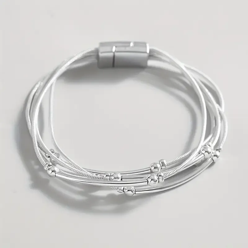 Multi-layer Silvery Chain Bracelet Bar/Bead Accents Multi-layer Silvery Chain Bracelet Bar/Bead Accents