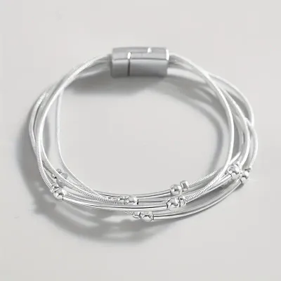 Multi-layer Silvery Chain Bracelet Bar/Bead Accents Multi-layer Silvery Chain Bracelet Bar/Bead Accents