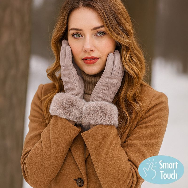 Faux Fur Cuff Quilted Smart Touch Gloves Faux Fur Cuff Quilted Smart Touch Gloves