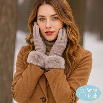 Faux Fur Cuff Quilted Smart Touch Gloves Faux Fur Cuff Quilted Smart Touch Gloves
