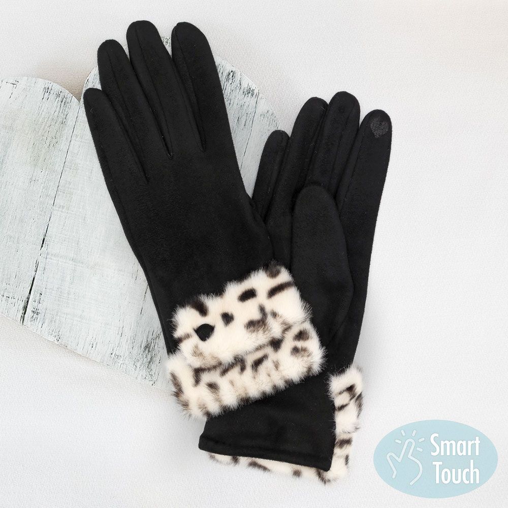 Leopard Faux Fur Cuff Smart Touch Gloves Leopard Faux Fur Cuff Smart Touch Gloves
