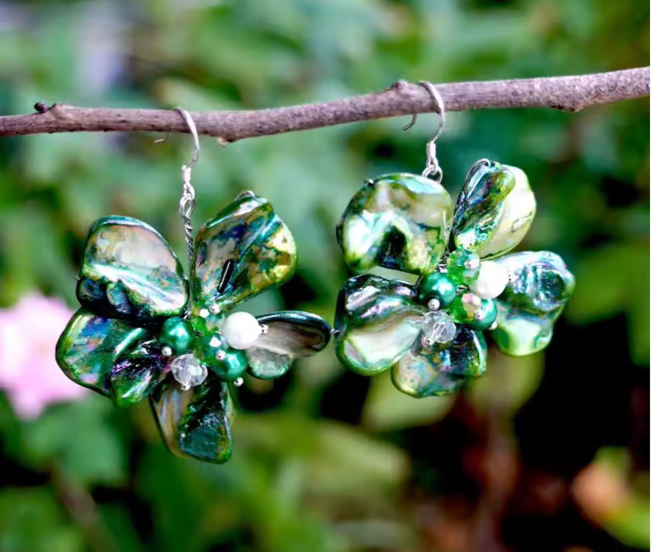 Handmade Real Shell Floral Earrings