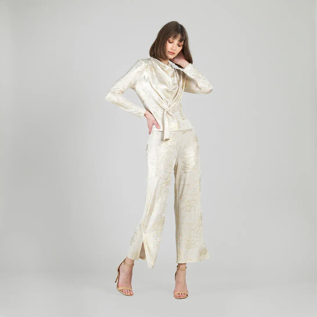 Champagne Foil Sheen - Side Slit Ankle Pant
