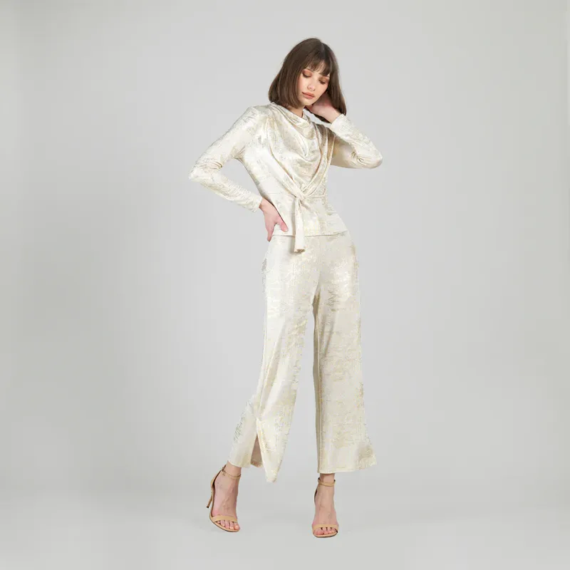 Champagne Foil Sheen - Side Slit Ankle Pant