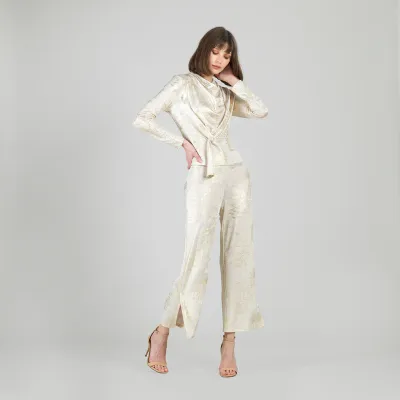 Champagne Foil Sheen - Side Slit Ankle Pant