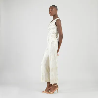 Champagne Foil Sheen Cowl Neck Draped Tank