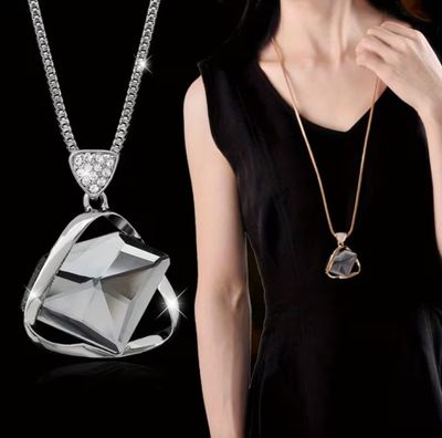 Box Chain Long Geometric Glass Pendant Necklace