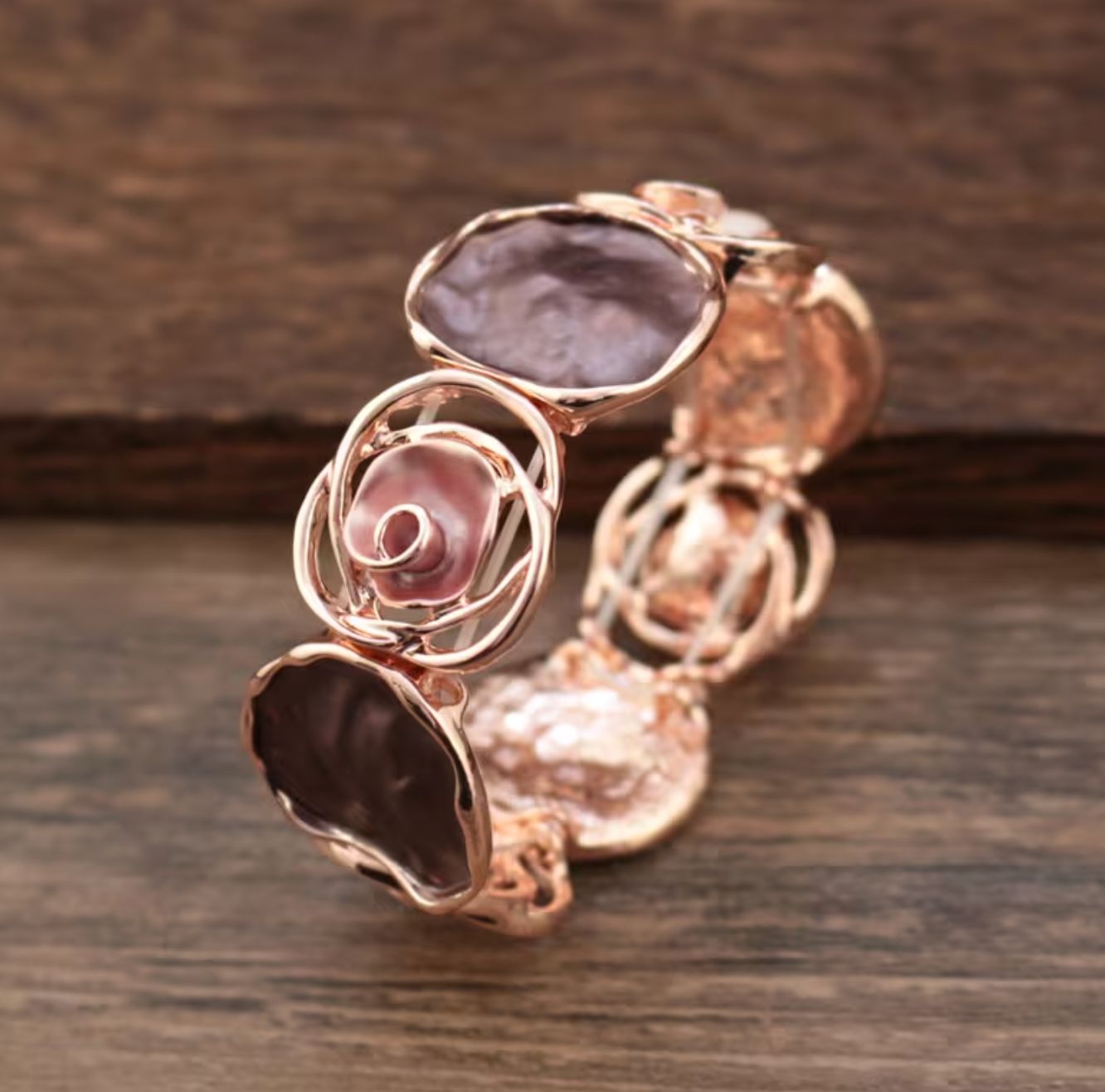 Rose Gold/Chocolate Stretch Rose Bracelet