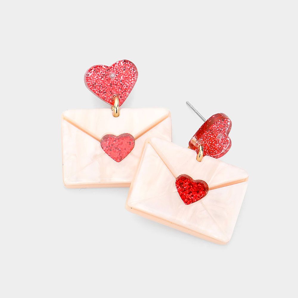 Glittered Heart Resin Letter Link Dangle Earrings Glittered Heart Resin Letter Link Dangle Earrings
