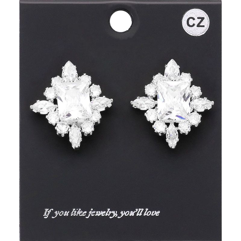 CZ Rectangle Stone Cluster Evening Stud Earrring