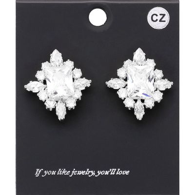 CZ Rectangle Stone Cluster Evening Stud Earrring