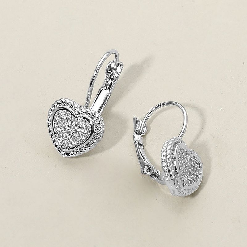 14K Gold Plated CZ Stone Paved Heart Leverback Earrings