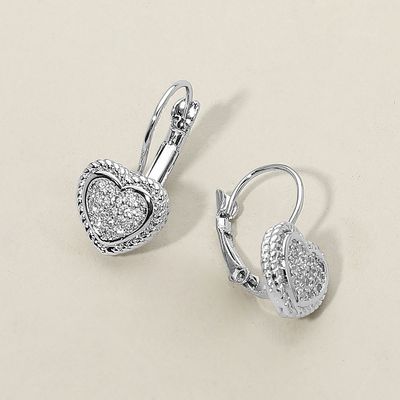 14K Gold Plated CZ Stone Paved Heart Leverback Earrings