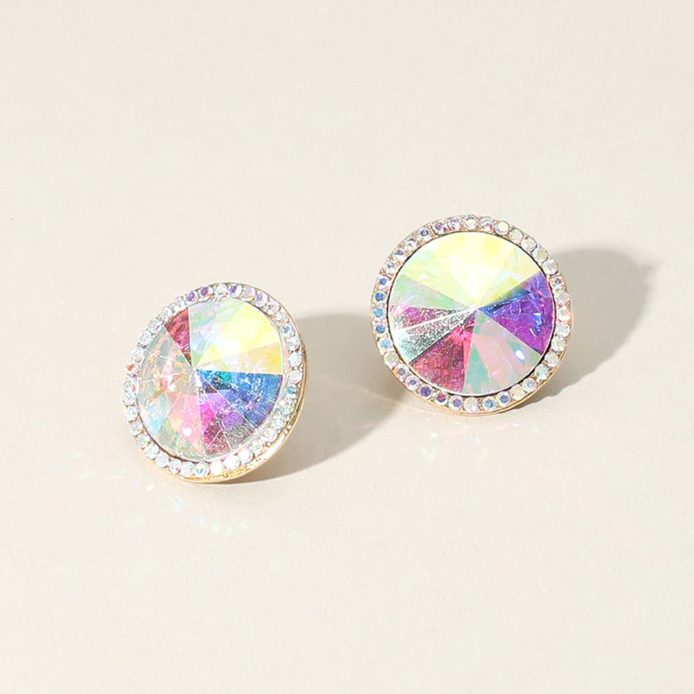 Round Glass Stone Evening Stud Earrings