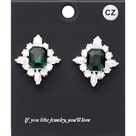 CZ Rectangle Stone Cluster Evening Stud Earrring