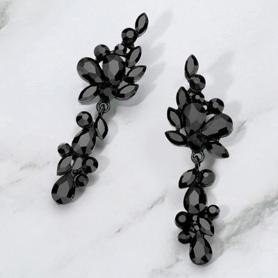 Multi Stone Cluster Vine Dangle Evening Earrings