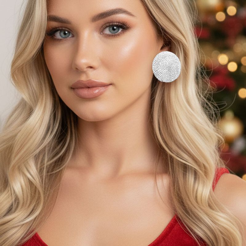 Clear Rhinestone Pave Round Evening Earrings