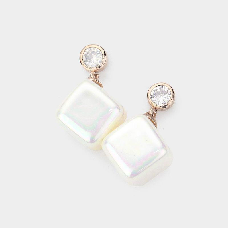 Gold Crystal Cubic Zirconia Cube Pearl Earrings Gold Crystal Cubic Zirconia Cube Pearl Earrings