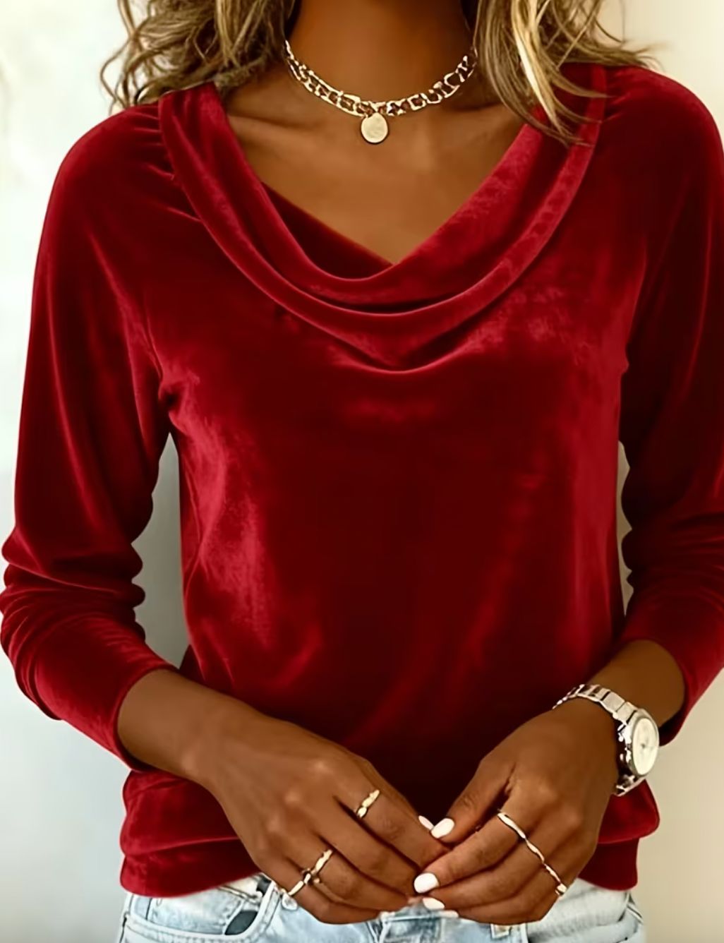 Soft Red Velvet Drape Neck Top Soft Red Velvet Drape Neck Top