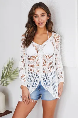 Italian Made White Crochet Drop Sleeve Tunic