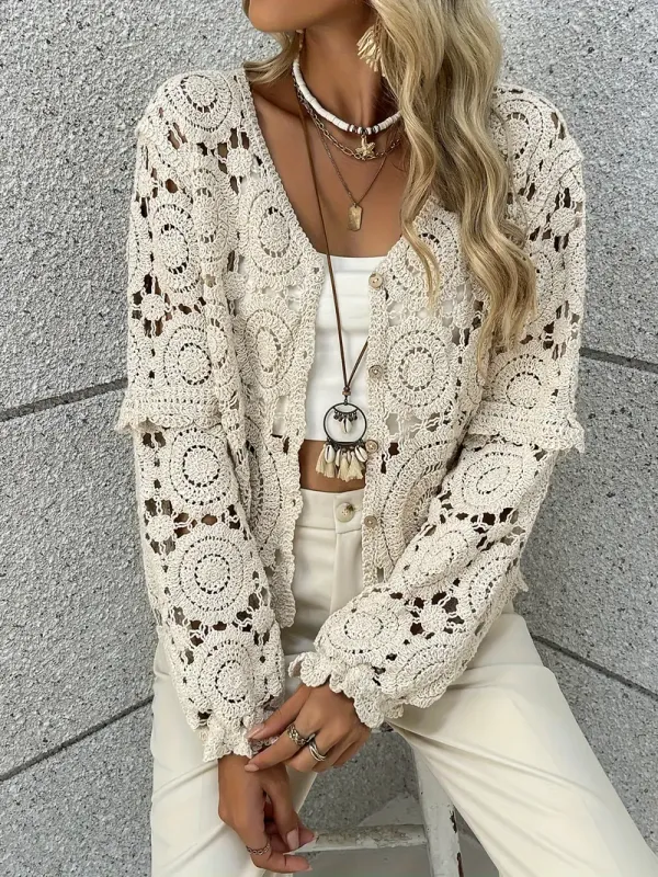 Handwoven French Guipure Lace Button Front Jacket