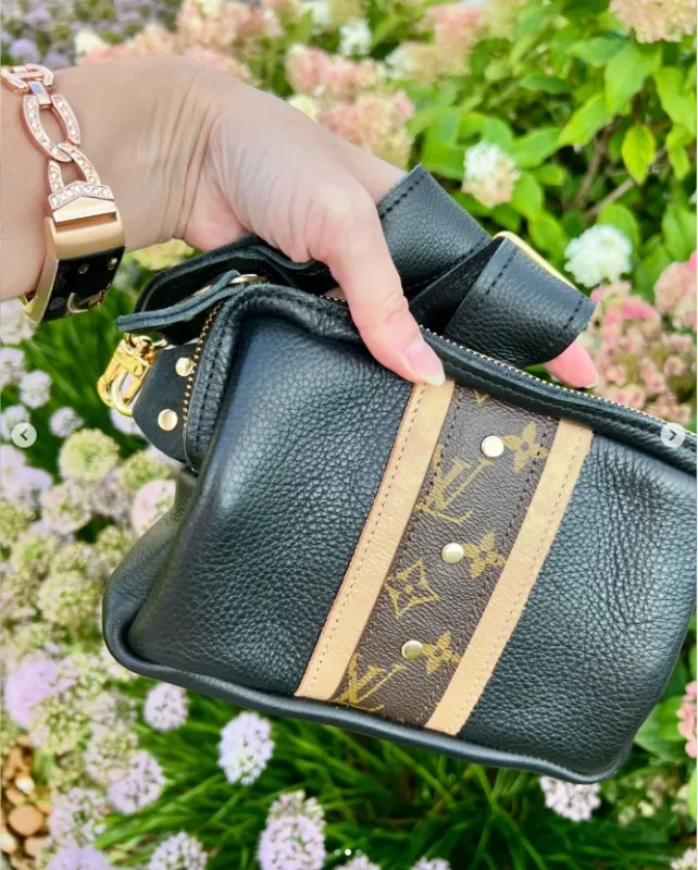 Black Leather Upcycled Louis Vuitton Belt Bag Black Leather Upcycled Louis Vuitton Belt Bag