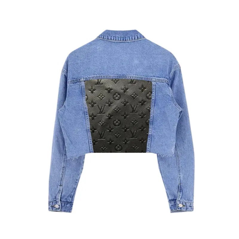Genuine Upcycled Blk LV Blue Denim Cropped Jacket Genuine Upcycled Blk LV Blue Denim Cropped Jacket