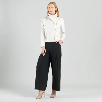 Ivory Liquid Leather™ Drape Neck Zip Jacket