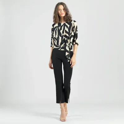 Beige/Black Leaf Shadow Side Tie Top