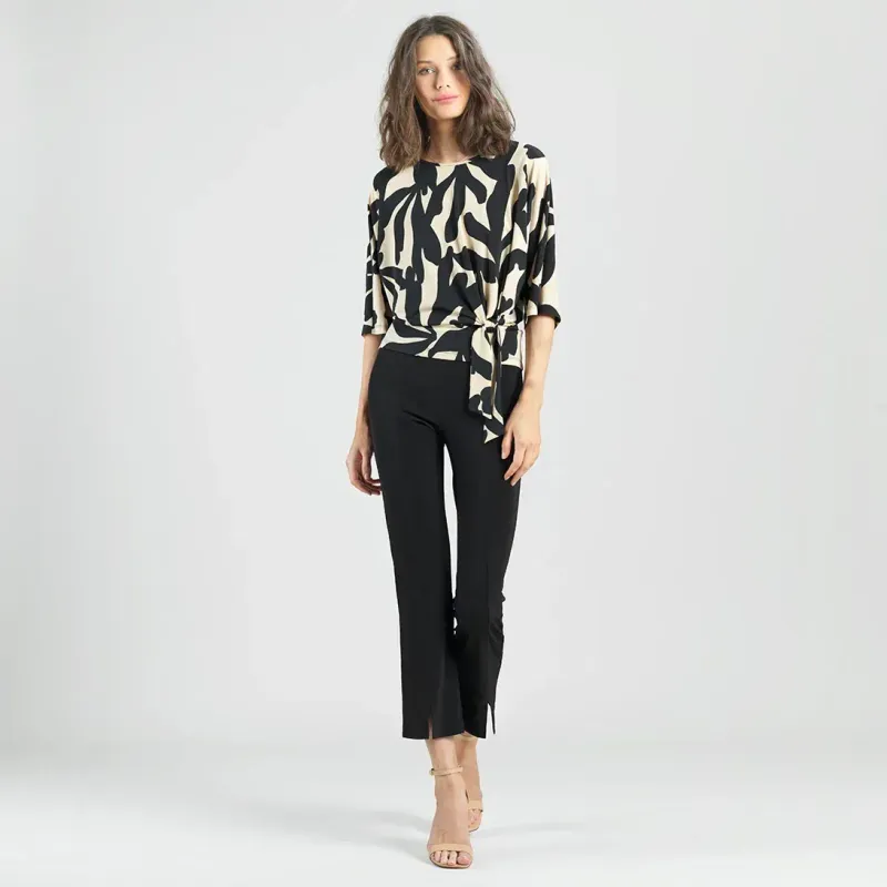 Beige/Black Leaf Shadow Side Tie Top
