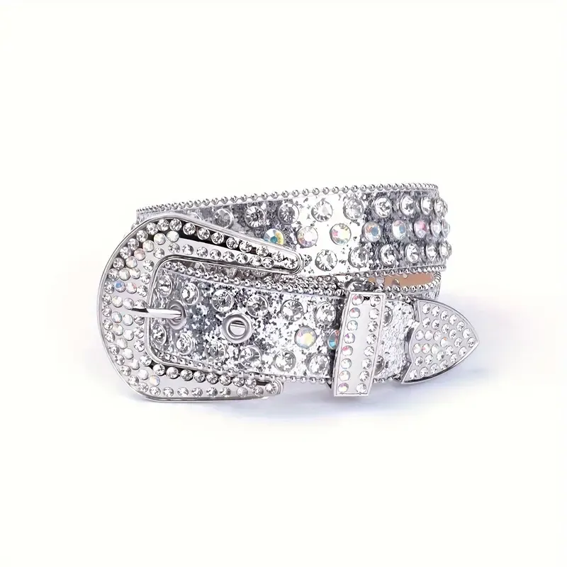Silver Vegan Leather Rhinestone Belt Silver Vegan Leather Rhinestone Belt