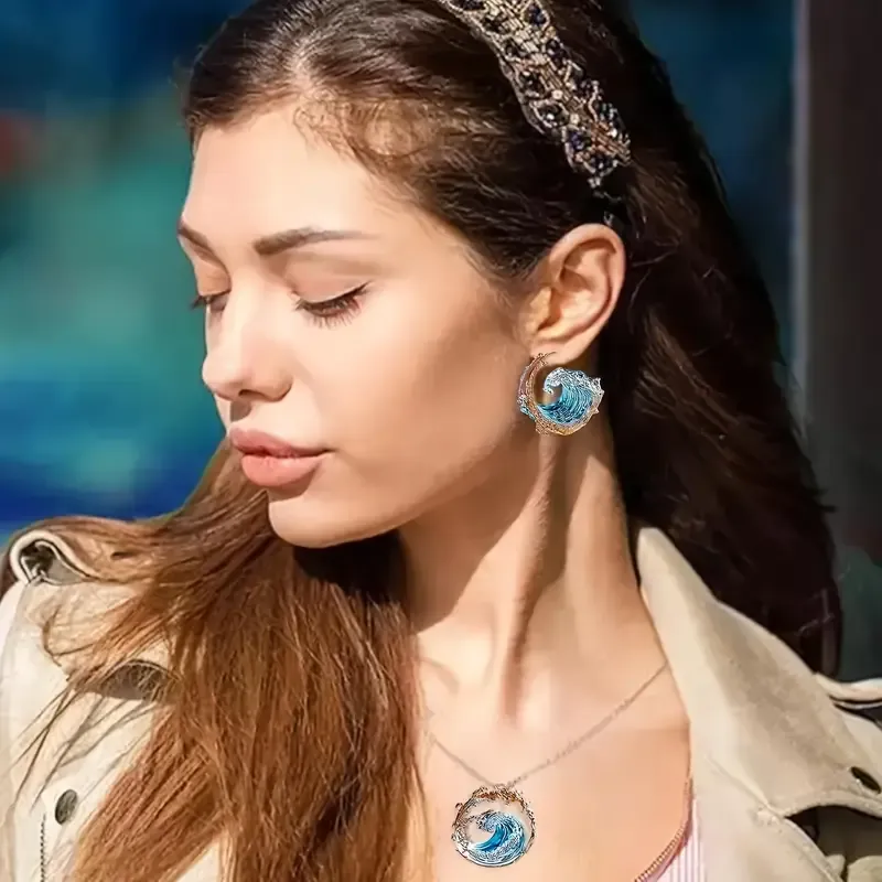 Blue/Gold Ocean Wave Necklace Set