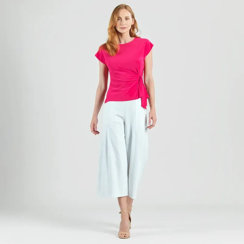 Hot Pink Slant Sleeve Side Tie Top