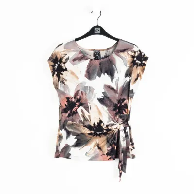 Petal Whisper Gauze Knit Slant Sleeve Side Tie Top