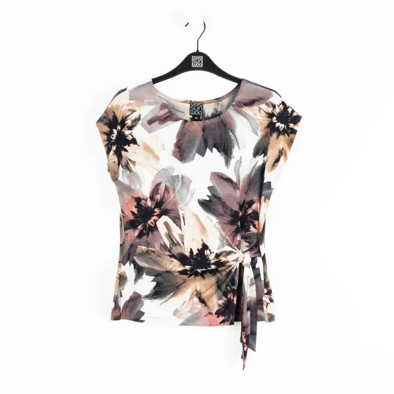 Petal Whisper Gauze Knit Slant Sleeve Side Tie Top