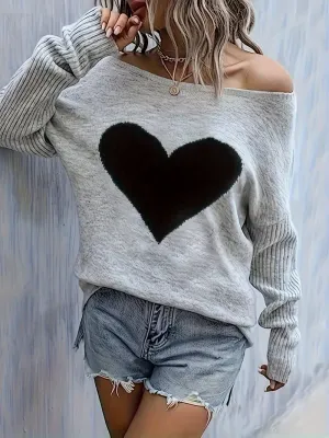 Grey Black Heart Super Soft light-Weight Sweater