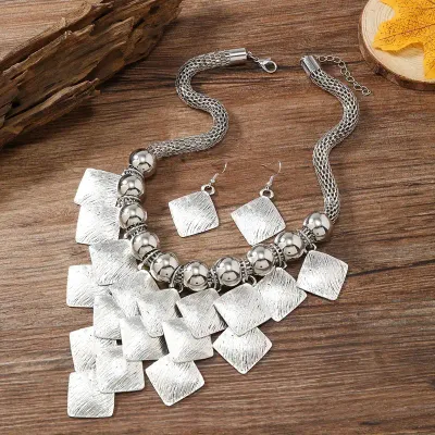 Brushed Silver Mesh Chain Layered Graduating Statement Set Brushed Silver Mesh Chain Layered Graduating Statement Set