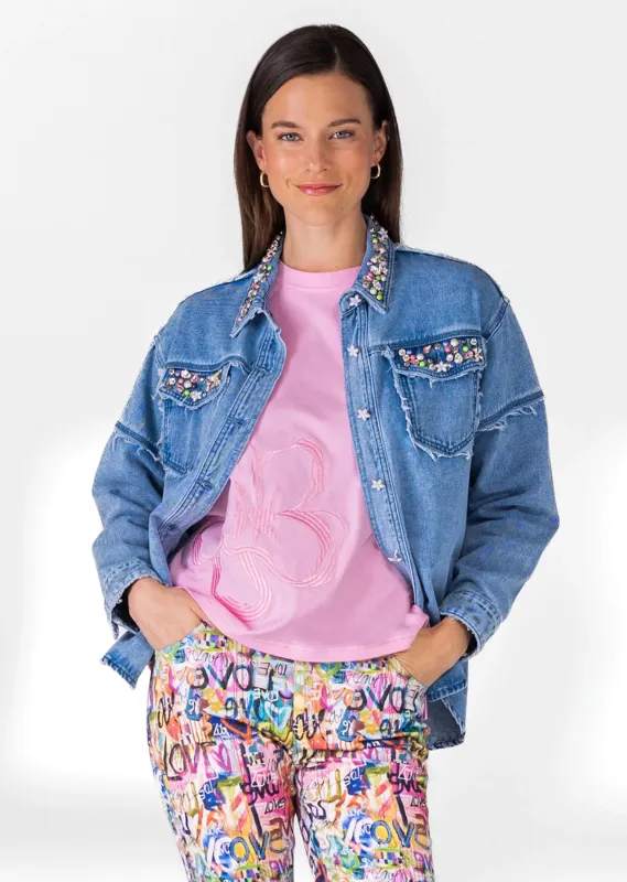 Lissette Gracelynn 26.5" Denim Embellished Blouse Lissette Gracelynn 26.5" Denim Embellished Blouse