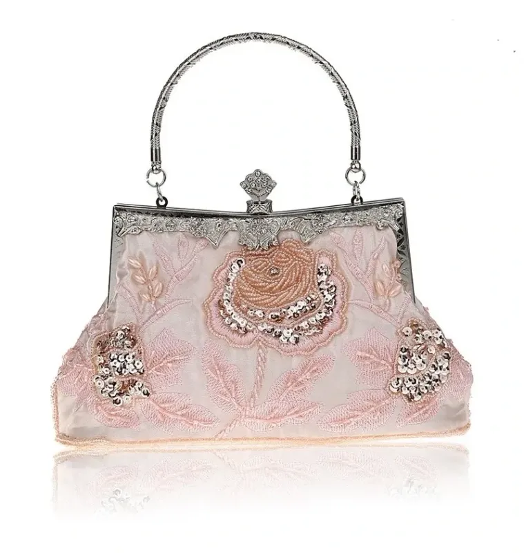 Soft Pink Beaded Floral Vintage Evening Bag Soft Pink Beaded Floral Vintage Evening Bag