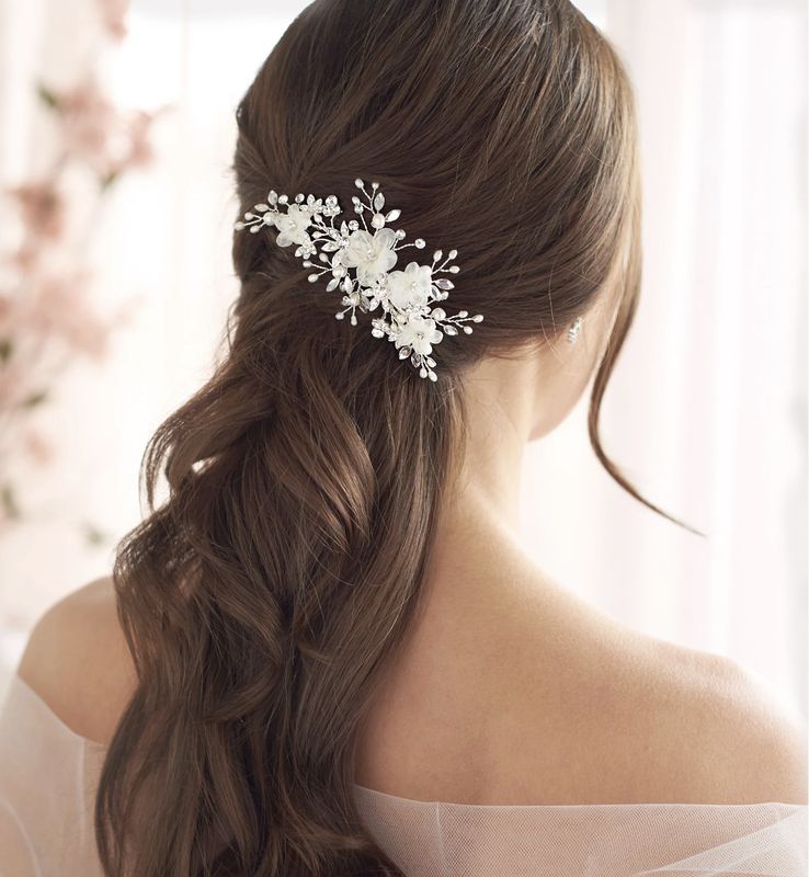 Ivory Tulle Floral Crystal/Pearl Hair Comb